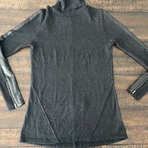 Women's Black Turtleneck Sweater with Leather Accents